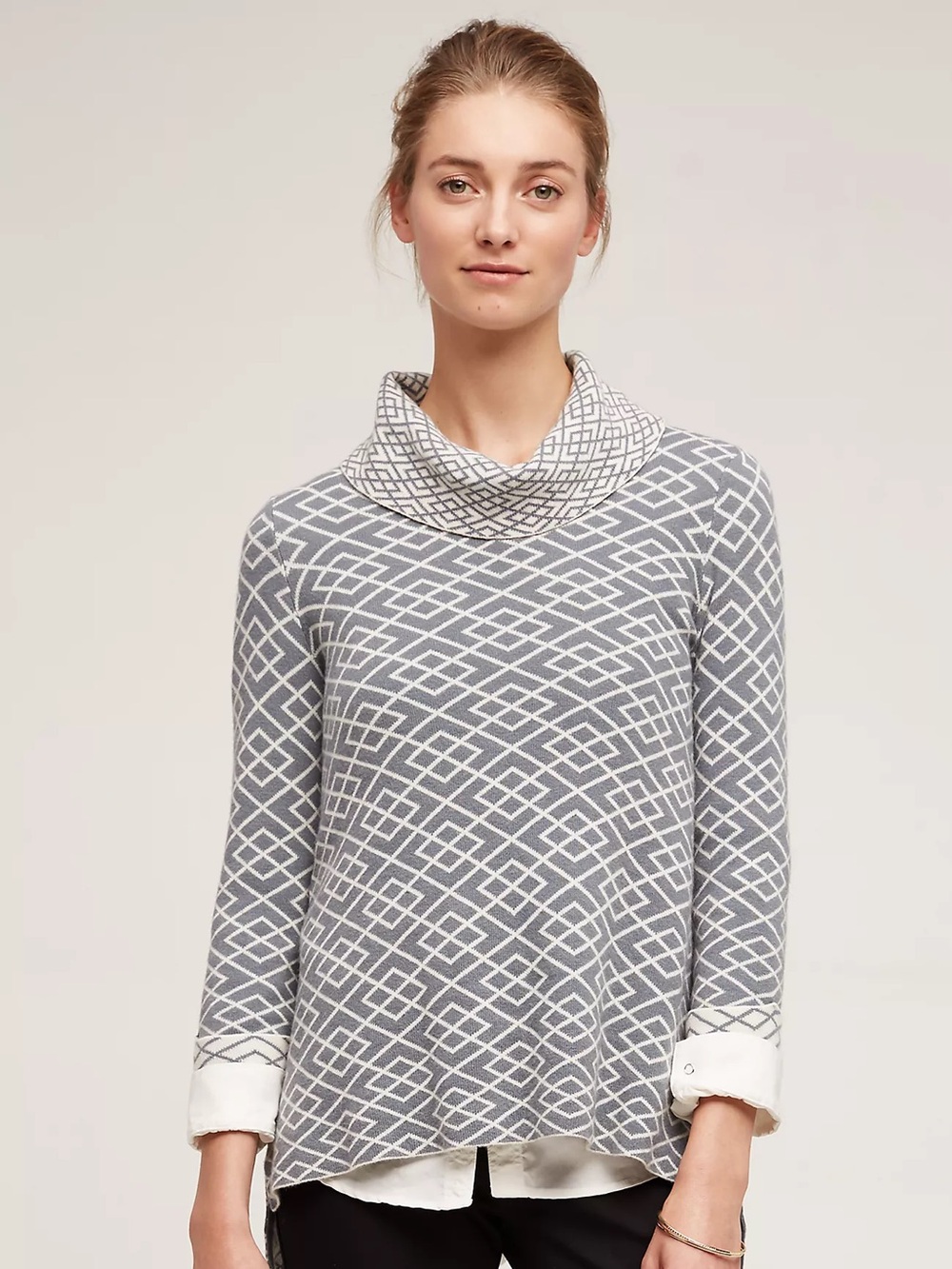 Anthropologie Moth Cowl Neck Galena Pullover Sweater - Gray/White Size S